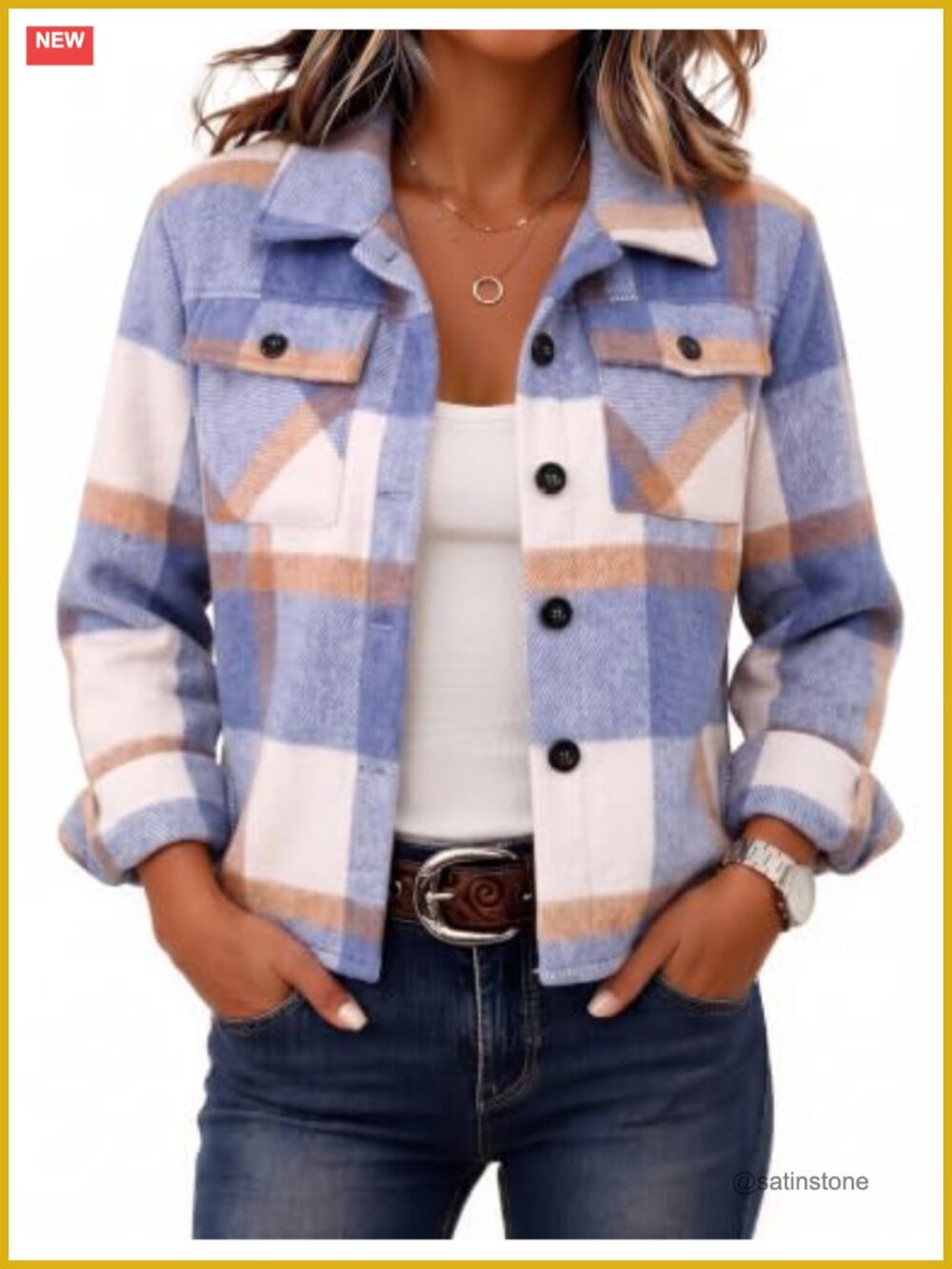Zeagoo Women's Cropped Plaid Flannel Shacket Jacket Casual Button Down Coat